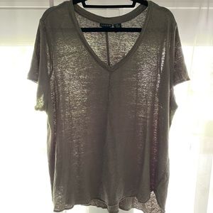 Army Green 100% Linen V-Neck Tee